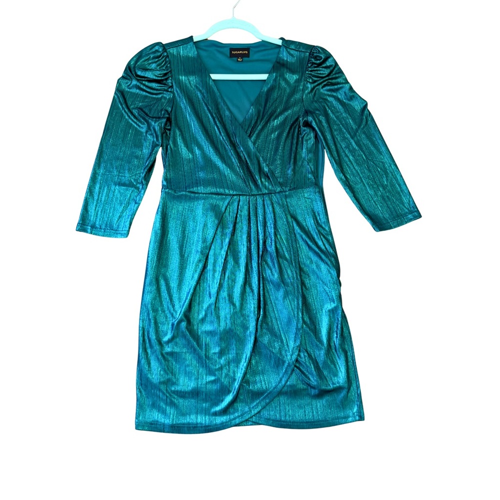 Emerald Liquid Satin Wrap Mini Dress